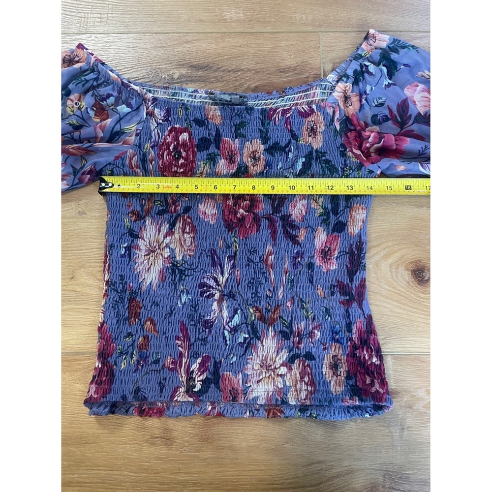 Anthropologie Floral Off-Shoulder Smocked Puff-Sleeve Top - Lavender - Picture 7 of 9